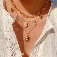 2021 fashion women leaves fringe portrait pendant necklace multilayer chain necklace retro chain exclusive for women