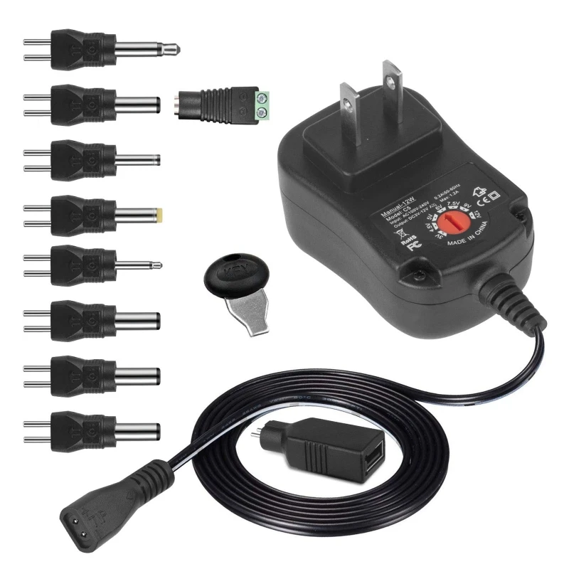 

Universal 12W 3V 4.5V 5V 6V 7.5V 9V 12V AC DC Adapter Power Supply for Router LED Light CCTV Camera Radio Speaker Toys