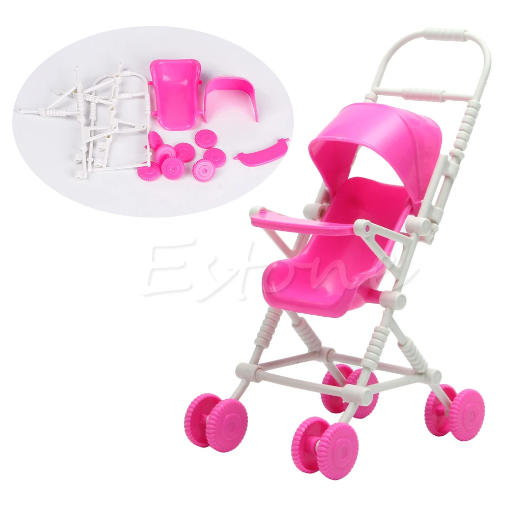 

Hot 1PCS pink Assembly Baby Stroller Trolley Nursery Furniture Carts Toys for Barbie Doll Christmas birthday gift