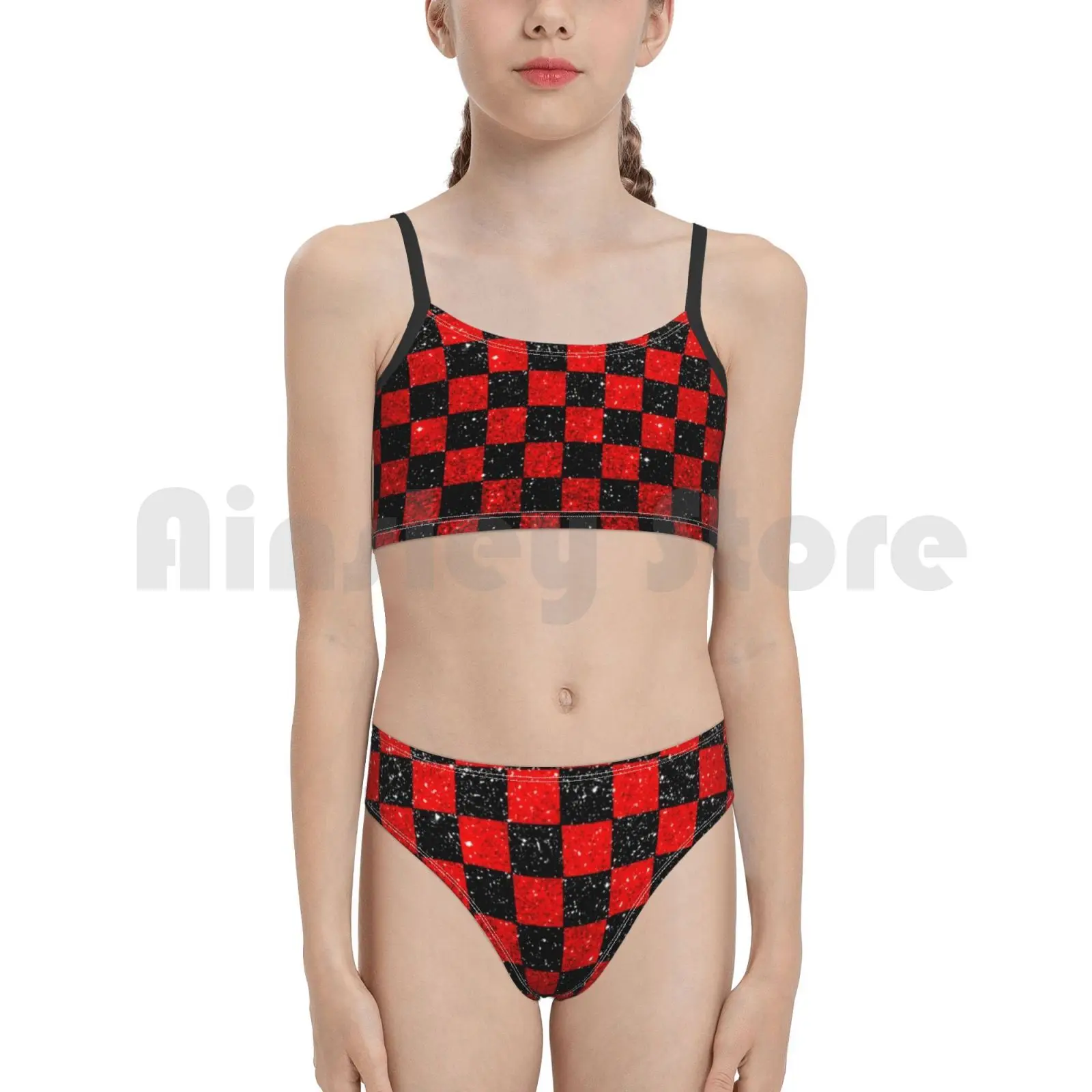 Клетчатый черный красный Европейский клубный купальник художественный