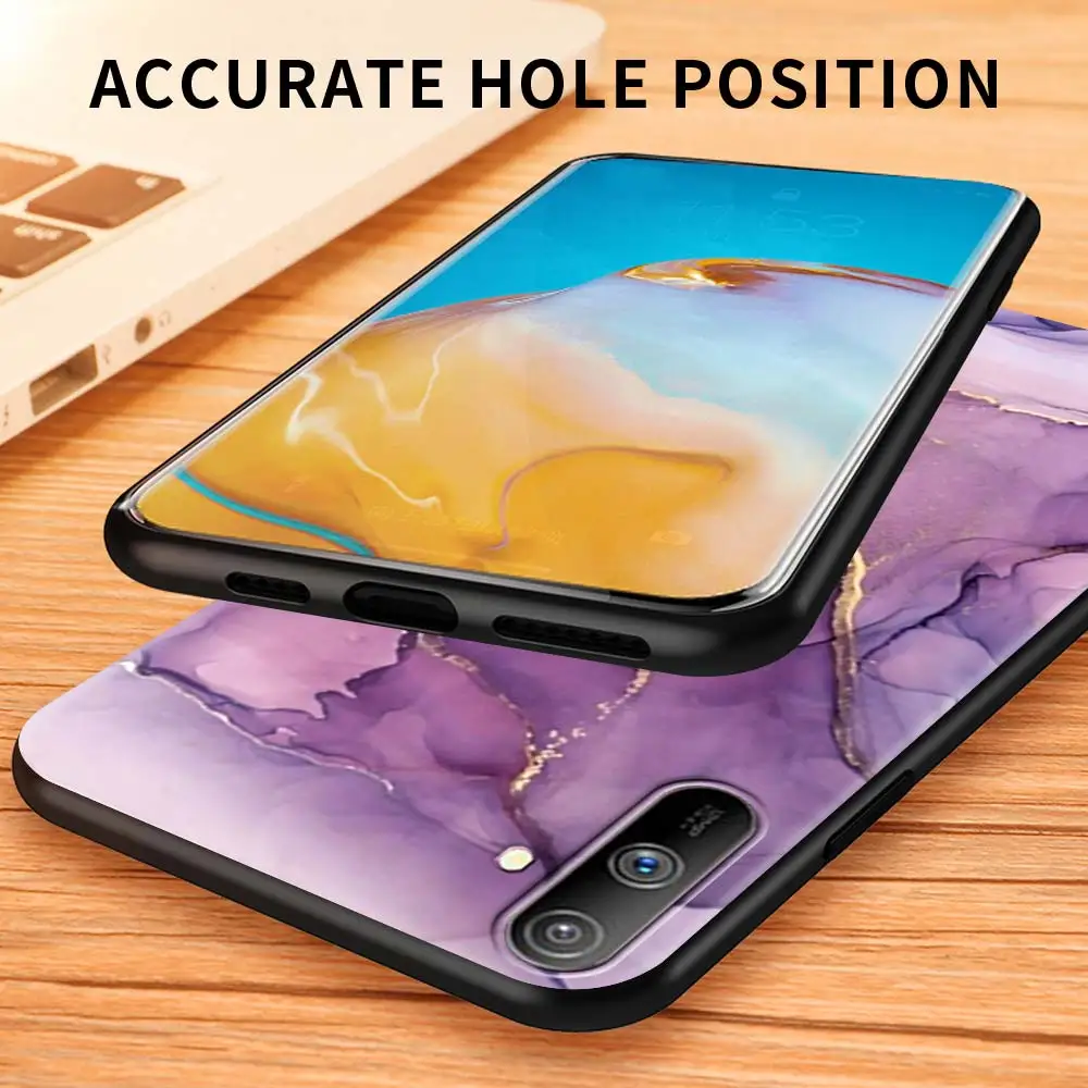 

Marble Art Silicone Case for Realme 6 7 8 5 X50 Pro C21 C3 XT C15 C11 7i C25 Black Matte Soft Back Cover Coque