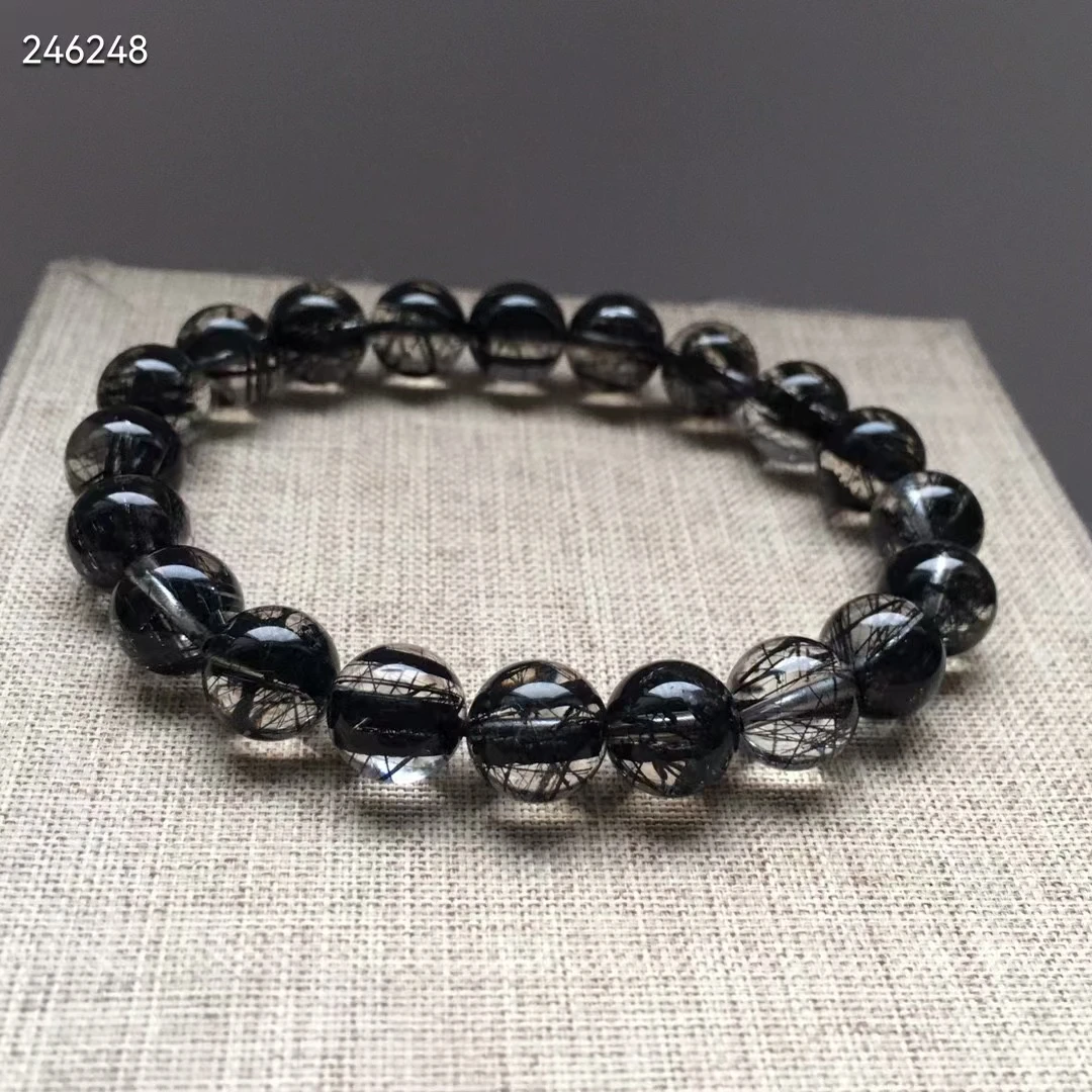 

Натуральный черный рутилированный кварц, прозрачные круглые бусины, браслет 10,2 мм для женщин и мужчин, Бразильская Мода, богатый камень AAAAA