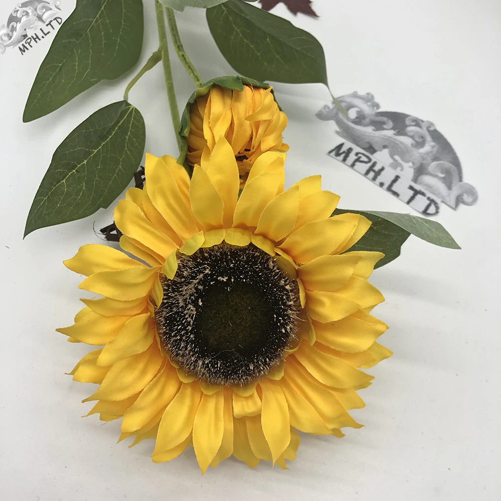 

2 Head Sunflower High Quality Artificial Flower Home Living Room Wedding Party Decoration Guide Raw Silk Plastic Row