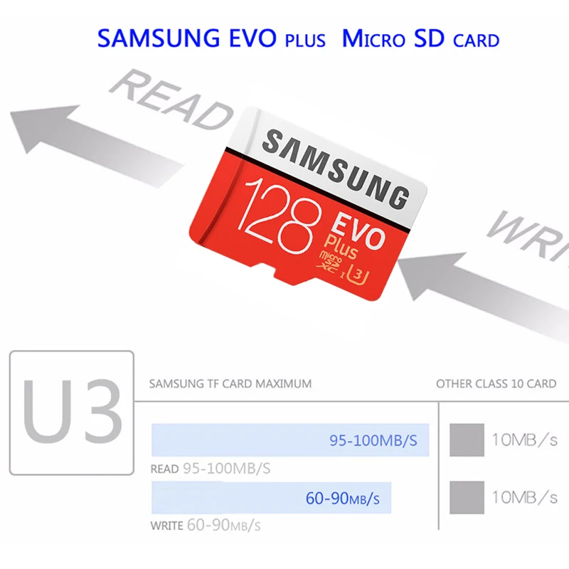 SAMSUNG карты памяти 512 ГБ 256 г 128 C10 EVO Plus U3 Micro SD Card 64 Гб U1 SDXC 100 МБ/с. TF транс флэш