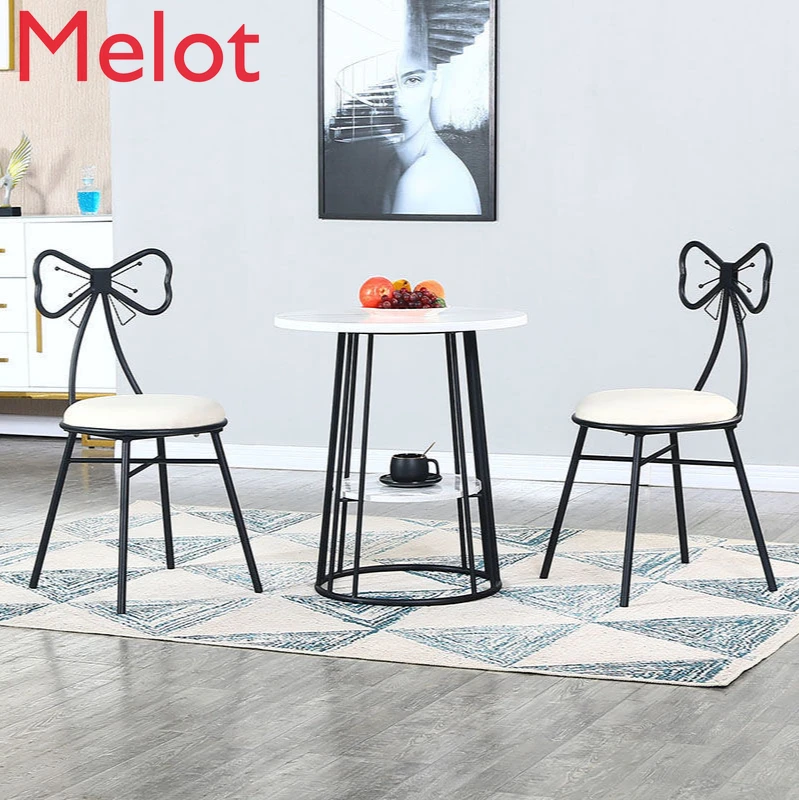 

Simple Metal Light Luxury Home Bedroom Chair Balcony Coffee Table Small round Three-Piece Tables and Chairs Combination