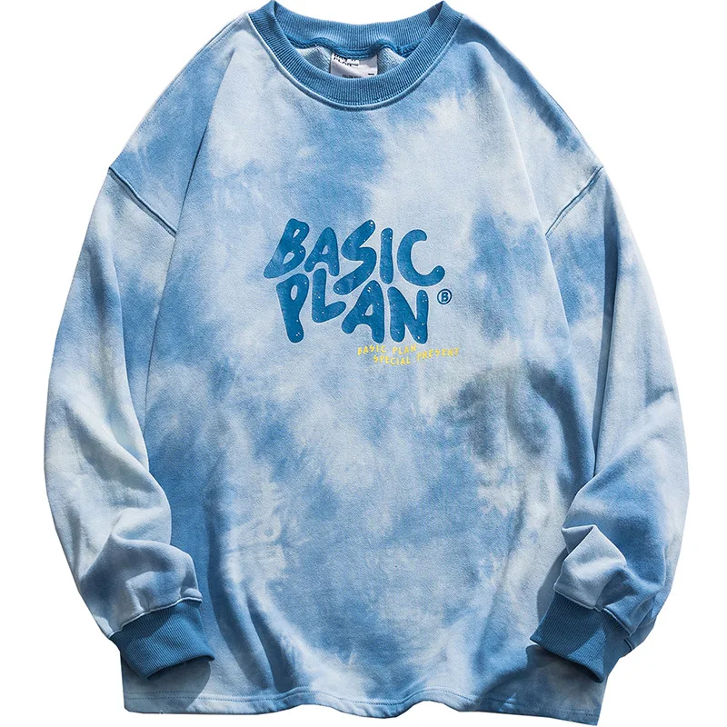 

Crew neck Sweatshirt hiphop loose color contrast trend tie dye bottoming top hoodie women Men's clothes Harajuku streetwear