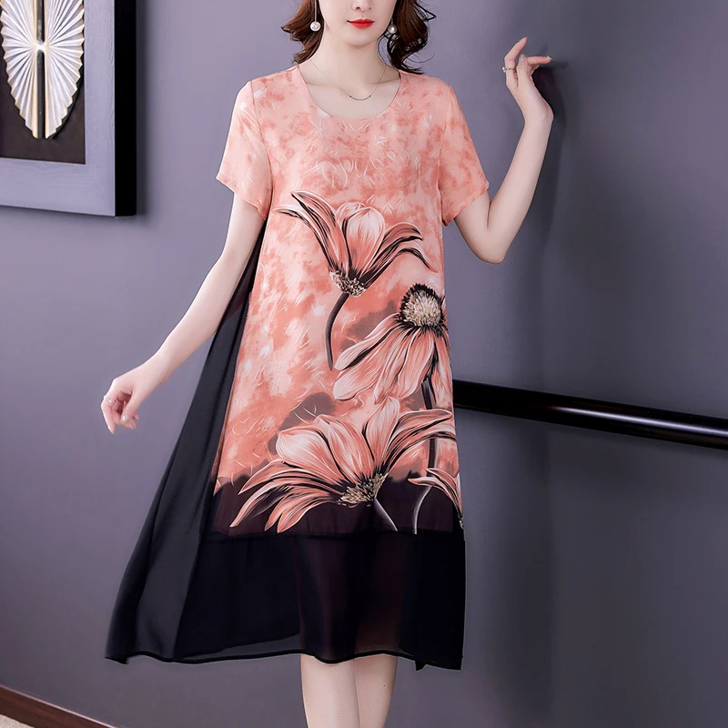 

Платье COIGARSAM женское с принтом, шифоновое свободное офисное платье с коротким рукавом и круглым вырезом, лето 2021