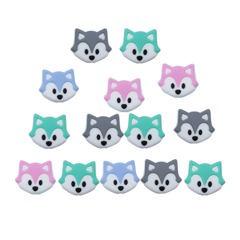 Sunrony-Cuentas de silicona para dentici&oacute;n, mordedor de dibujos animados de zorro, animales, Clip para chupete, 10 piezas-2