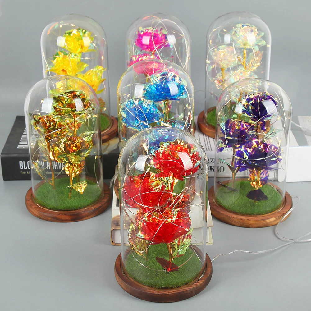 

Creative Rose Lamp Flower LED Glass Dome Fairy String Night Light Valentine Day Birthday Wedding Gift Home Decor Gifts