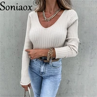 2021 sexy slim v neck long sleeve solid color sweater tops womens autumn winter knitted pullovers ladies casual street clothes