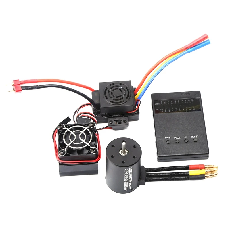 

3650 Waterproof Brushless Motor With 60A ESC Programmer Card Heat Sink Combo,For 1:8/1:10 HSP Wltoys RC Car /Boat