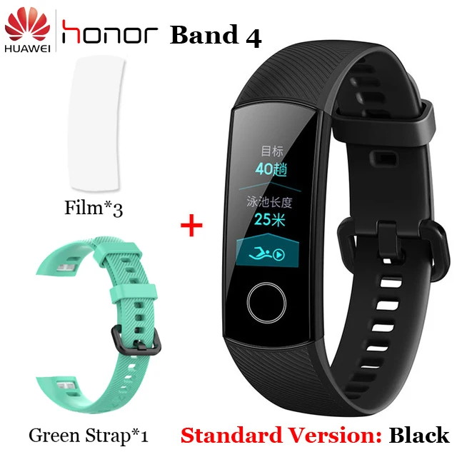3Flim n Green Strap Умный Браслет huawei Honor Band 4 5 Amoled, цветной сенсорный экран 0,95 дюйма, для плавания, для обнаружения сердечного ритма, сна - Color: 3Flim n Green Strap