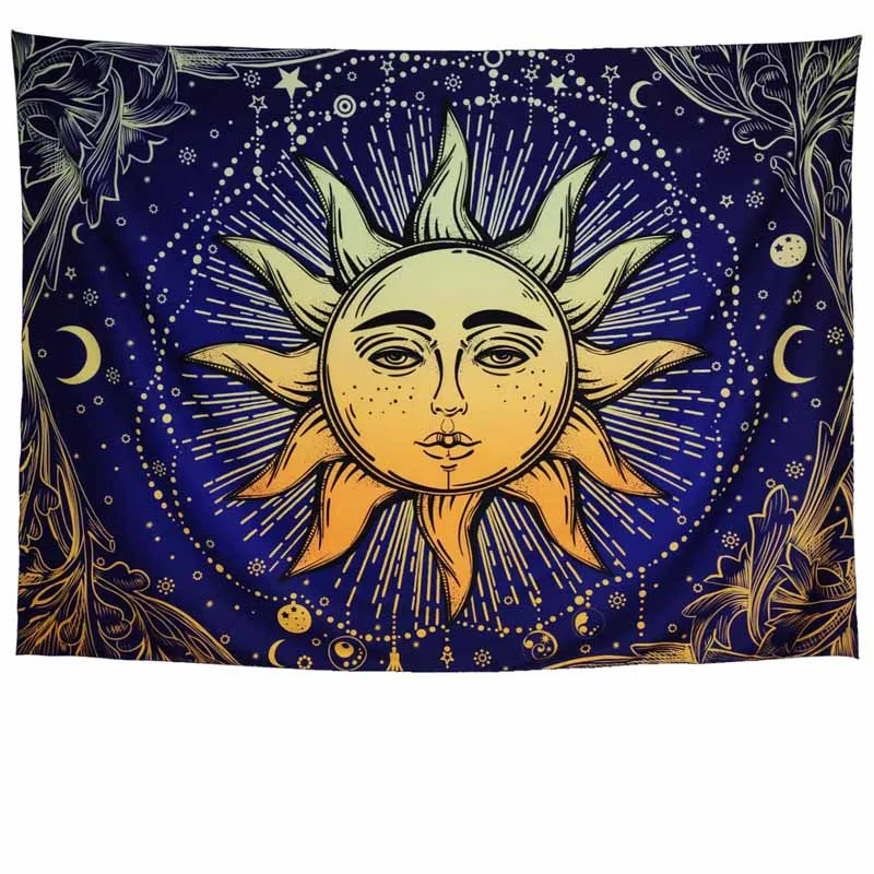Мандала желтое солнце гобелен с Луной стене висит хиппи стены ковры Psychedelic фон