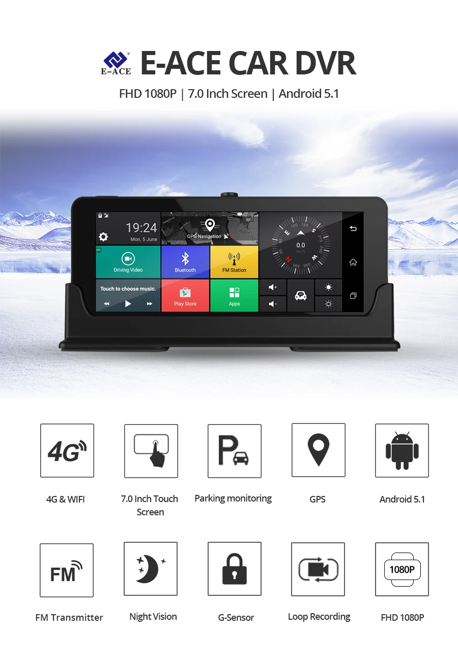 E-ACE E07 1080P HD 4G Автомобильный видеорегистратор Камера ADAS видео рекордер Android 5,1 gps навигация удаленный монитор грузовик видеорегистратор двойная камера s