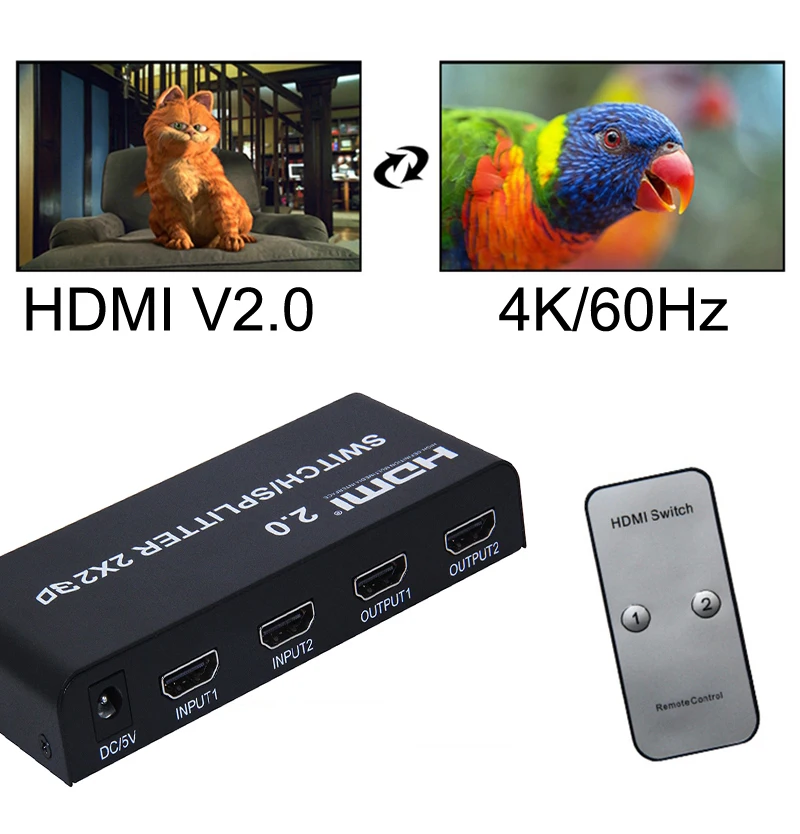 

HDMI 2,0 переключатель сплиттер 2x2 распределитель коммутатор 2 в 2 out Оптический видео конвертер 3D HD 1080P 4K 60Hz для PS4 компьютера к ТВ