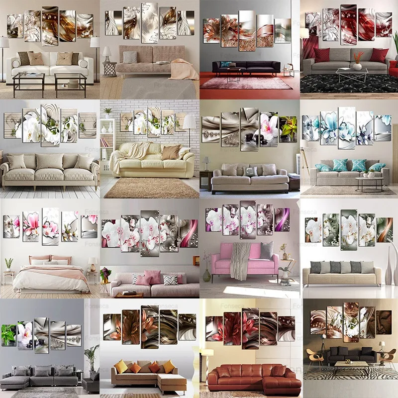 

5 Piece Canvas Painting Wall Art 5Pcs Poster Elegant Flower Canvas Prints Wall Art Decor For Living Room Luxury Modern Object
