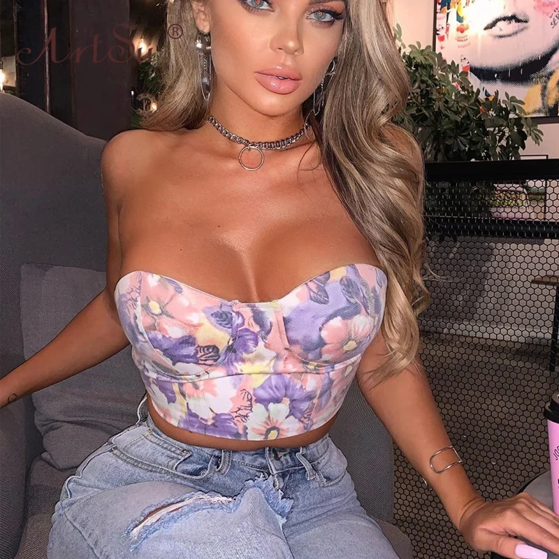 Женский укороченный Топ без бретелек ArtSu с эффектом пуш-ап открытой спиной и