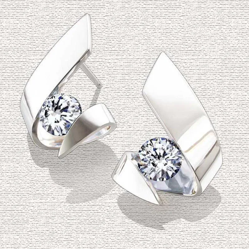 Женские серьги пусеты Ins серебристые геометрические круглые с прозрачным