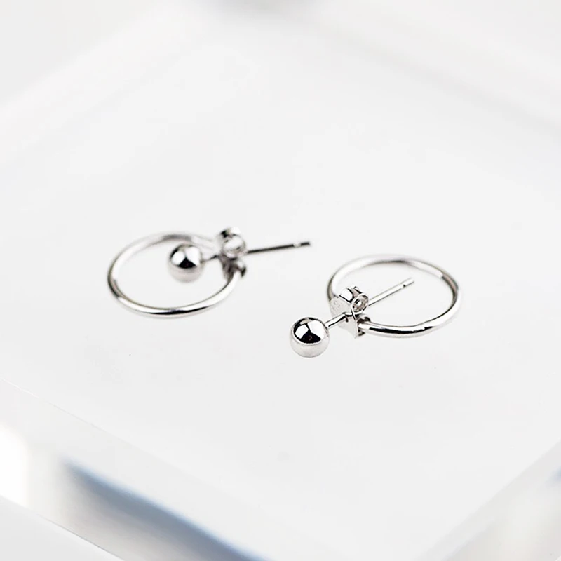 

New Hollow Circle Stud Earring Bead Allergy Free Golden Silvery Back Hanging earrings Bijoux Fashion Jewelry