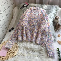 korean womens sweater womens color matching short sleeves loose 2021 new autumn and winter outer wear sweater clothes