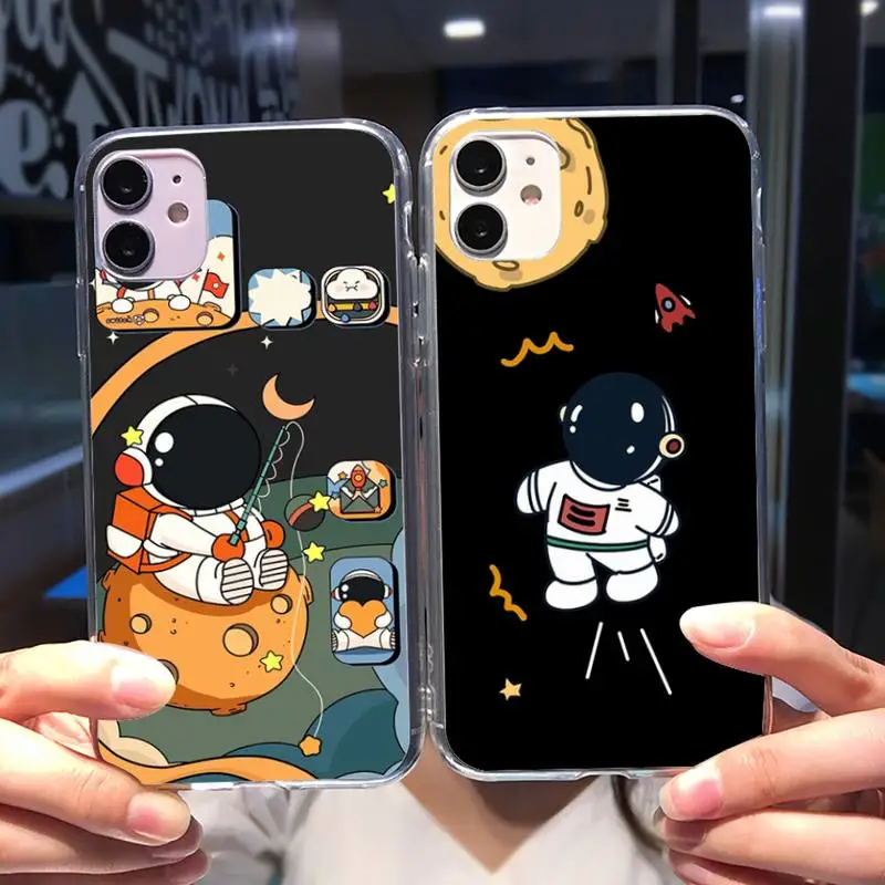 

Cute Astronaut Cartoon Phone Case For Iphone11 12 Pro Max SE 2020 6s 7 8 Plus X Xs Max Xr Transparent Soft Cover Coque