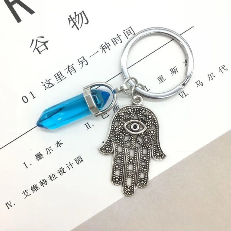

1 PC Fashion Crystal Pendant Keychain Natural Blue crystal Evil Eye Fatima Pink Crystal Key Chains Accessorie Jewelry Gift
