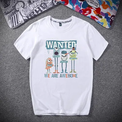 

han Men's cartoon print short sleeve loose cotton couple t-shirt beach round neck plus size half sleeve