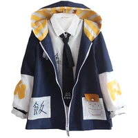 women patchwork coats preppy style pocket rice print hooded loose jacket spring long sleeve basic outerwear 2048571
