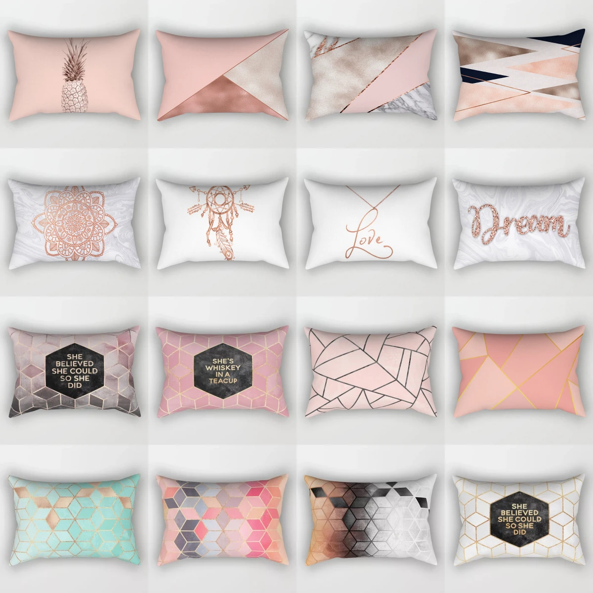 Розовая золотистая розовая Геометрическая наволочка 30 х50 см из полиэстера в