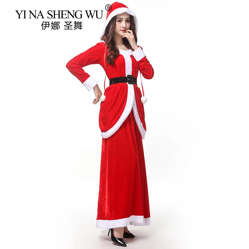 Женский Рождественский костюм с длинным рукавом для взрослых Рождественская