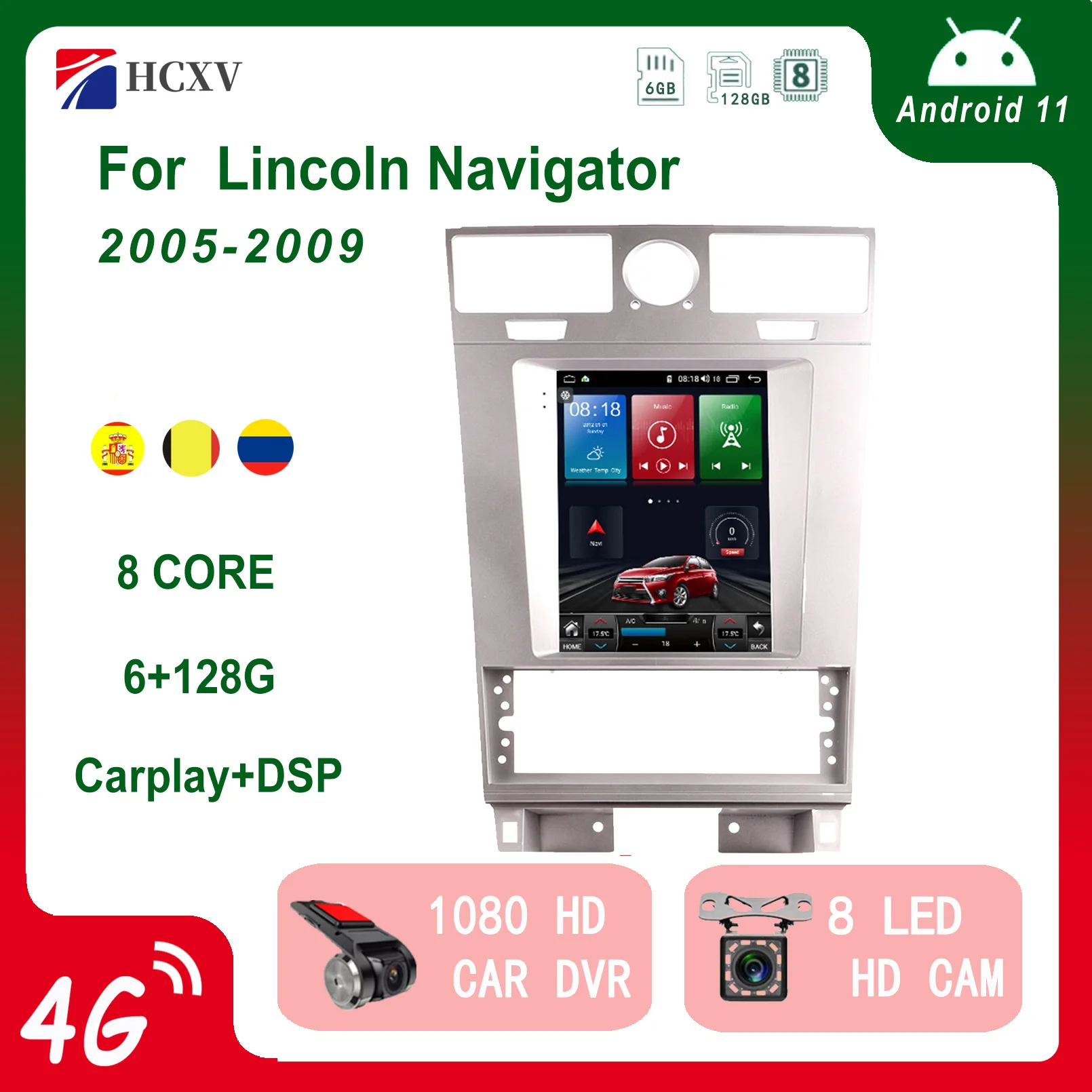 

HCXV Car Radio Android Player Tesla Style Vertical For Lincoln Navigator Multimedia GPS Navigation Car Bluetooth Backup Camera