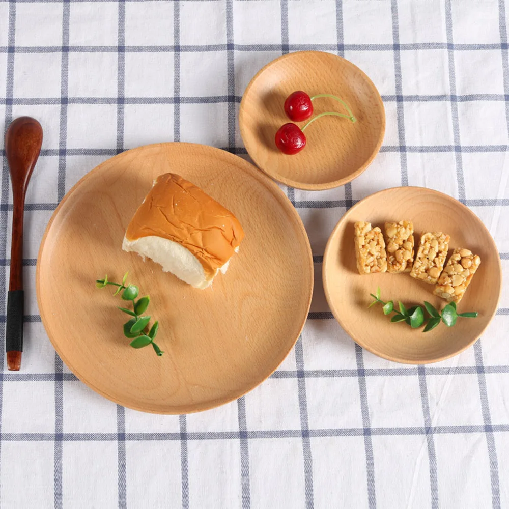 Wooden Dessert Plate Dinnerware Cake Steak Fruit Japanese Style Dinner Dish Tea Tray Rubber Wood Round Tableware | Дом и сад
