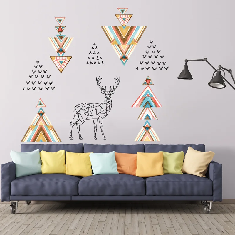 Декоративная художественная треугольная Наклейка на стену с изображением лося в