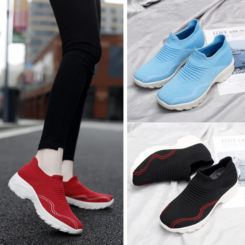 New Tennis Shoes Women Platform Sneakers Outdoor Sports Solid Color Breathable Sock Footwear