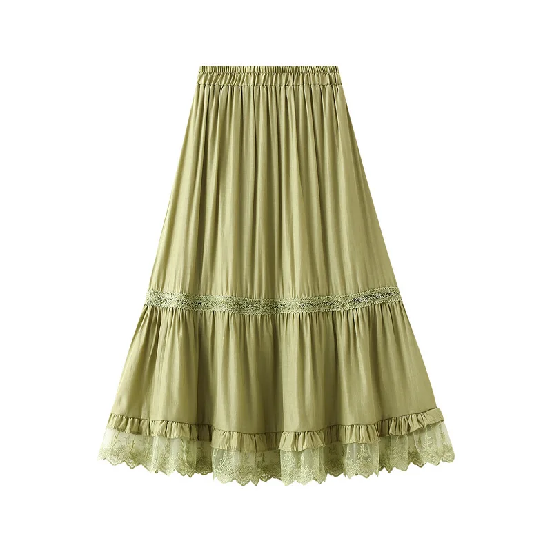 

women a-line skirts female femininity summer 2021 new lace lace falbala girl long skirt 9959