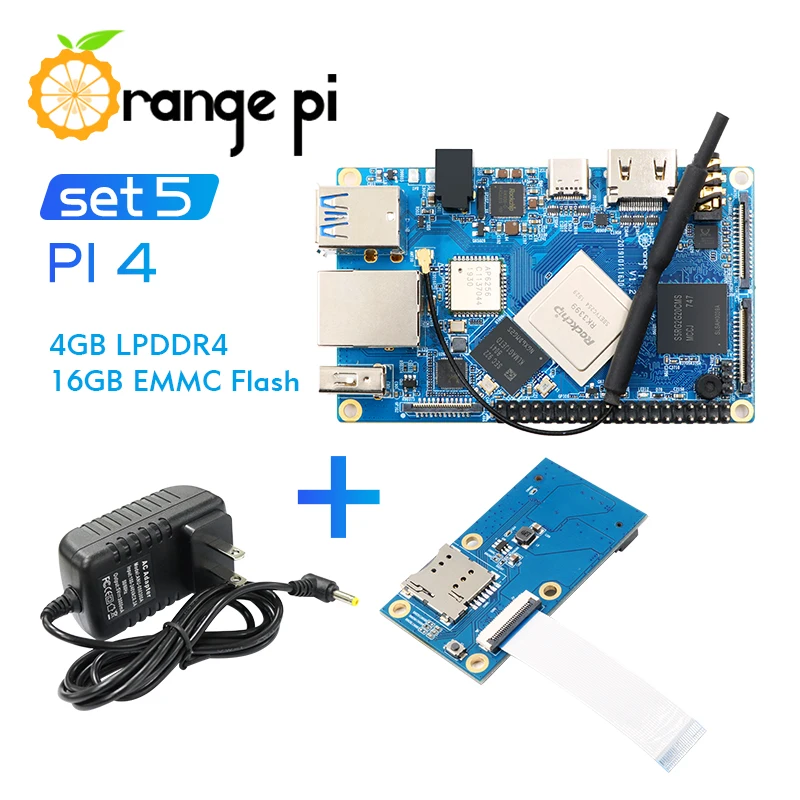 Плата расширения Orange PI4 4G16G + PCIE источник питания Поддержка Android Ubuntu Debian одна