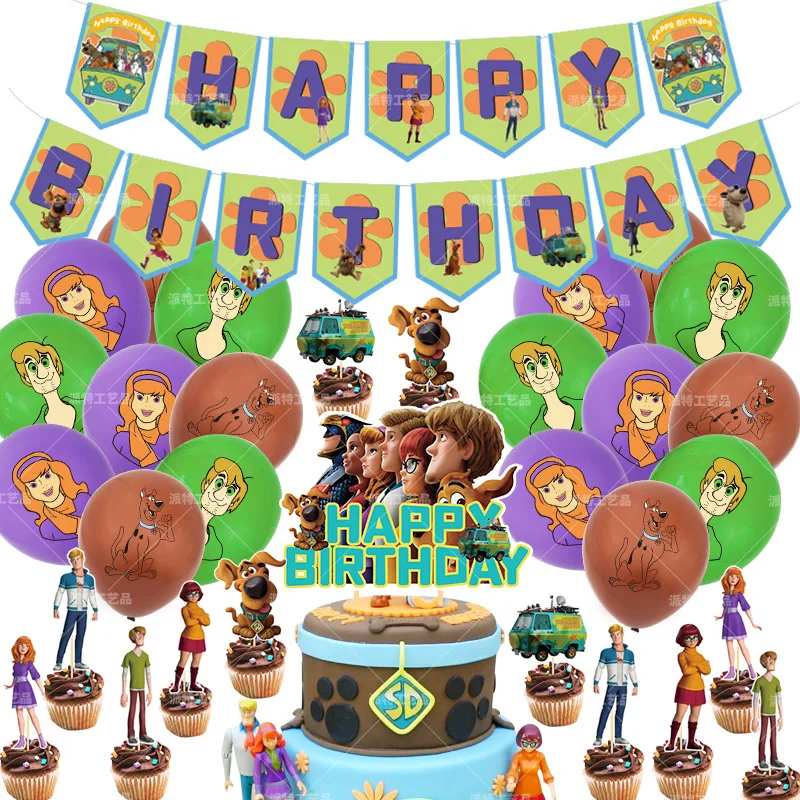 Globo de l&aacute;tex de 12 pulgadas para decoraciones de fiesta de cumplea&ntilde;os, cartel de actividades de fiesta tem&aacute;tica de Scooby Doo, tarjeta de pastel, juego de dise&ntilde;o de escena de Baby Shower-0