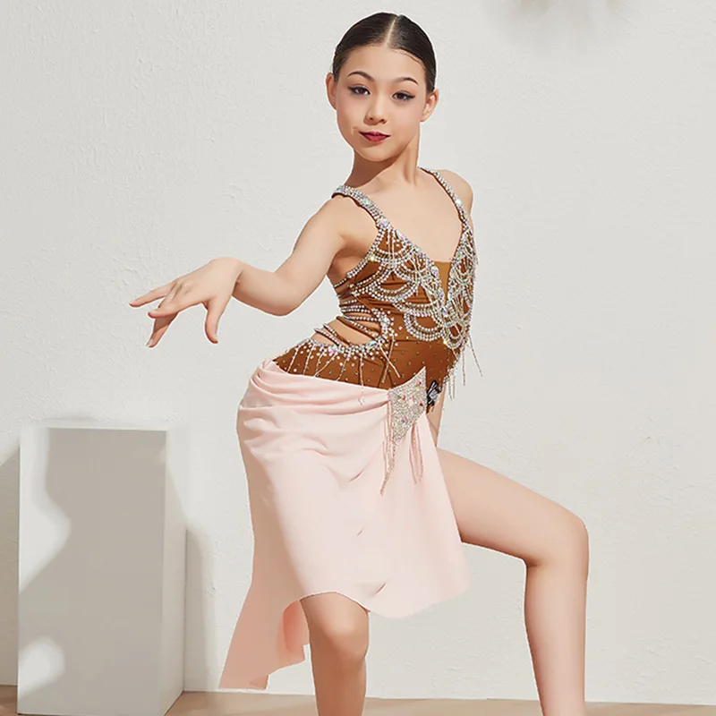 2020 Latin Dance Dress Girls Customized Competition Clothes Professional Diamond Backless Dresses Cha Cha Rumba Samba Wear