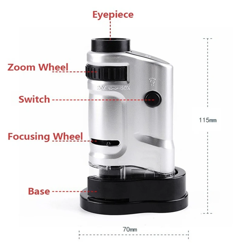 Dreamburgh 40X Mini Microscope Jeweler Loupe Lens Illuminated Zoom Magnifier Glass Optical with Stand and LED light | Инструменты
