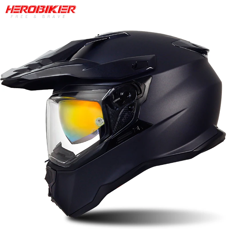 

Шлем мотоциклетный HEROBIKER с двойными линзами, всесезонный шлем для езды по бездорожью и путешествий на открытом воздухе, Сертификация ECE