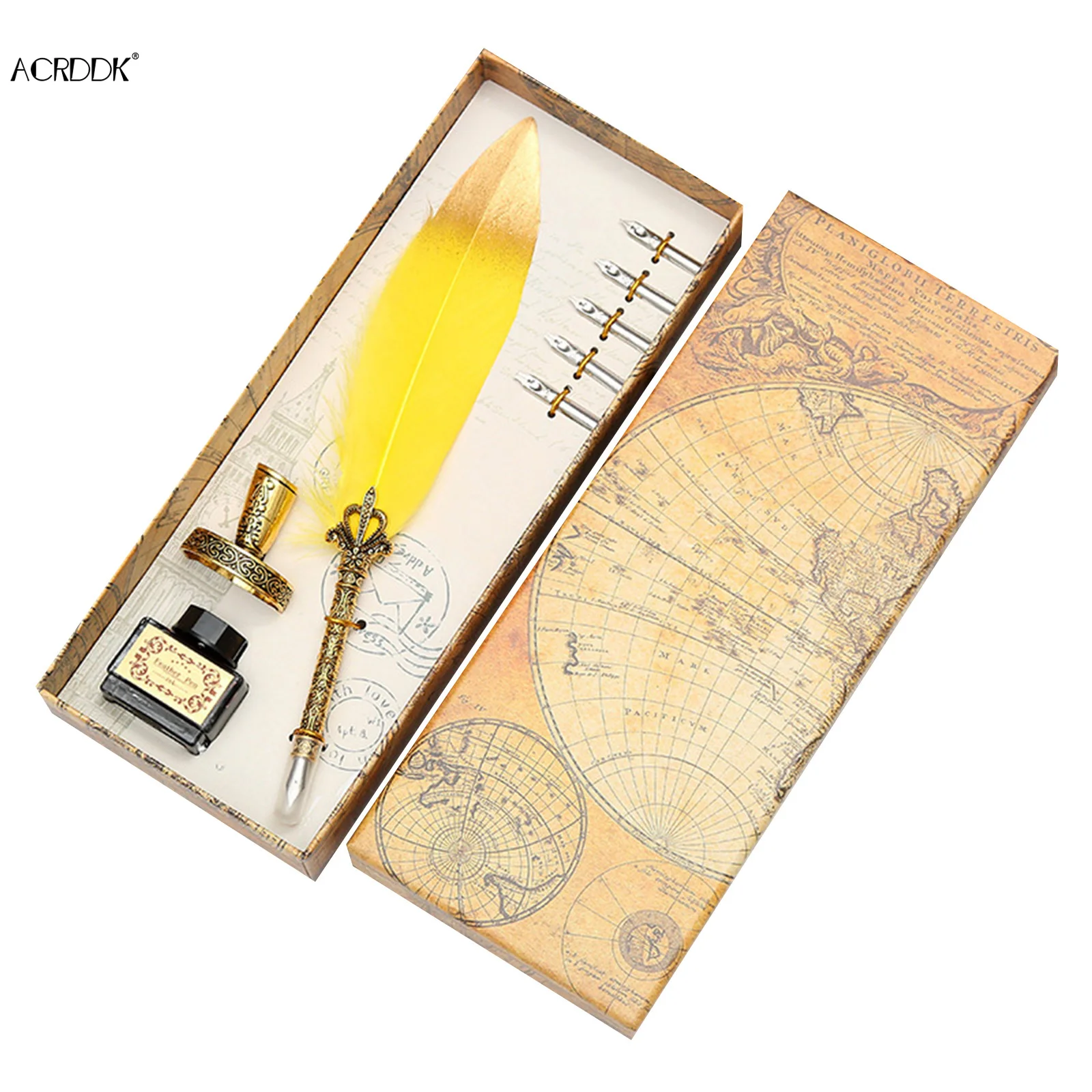 

Calligraphy Feather Dip with 5 Nib Quill Pen Writing Ink Set Gift Box Wedding Fountain Pen Design DF