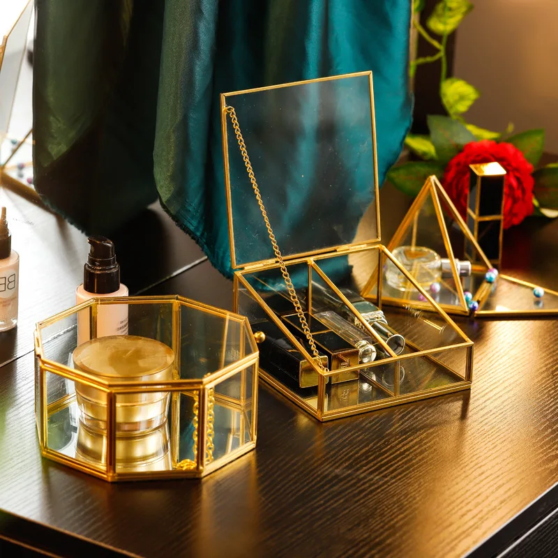 Шкатулка для ювелирных украшений с медными краями бокс хранения колец латунь