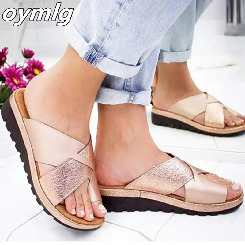 Сандалии женские ортопедические на плоской подошве удобные босоножки из