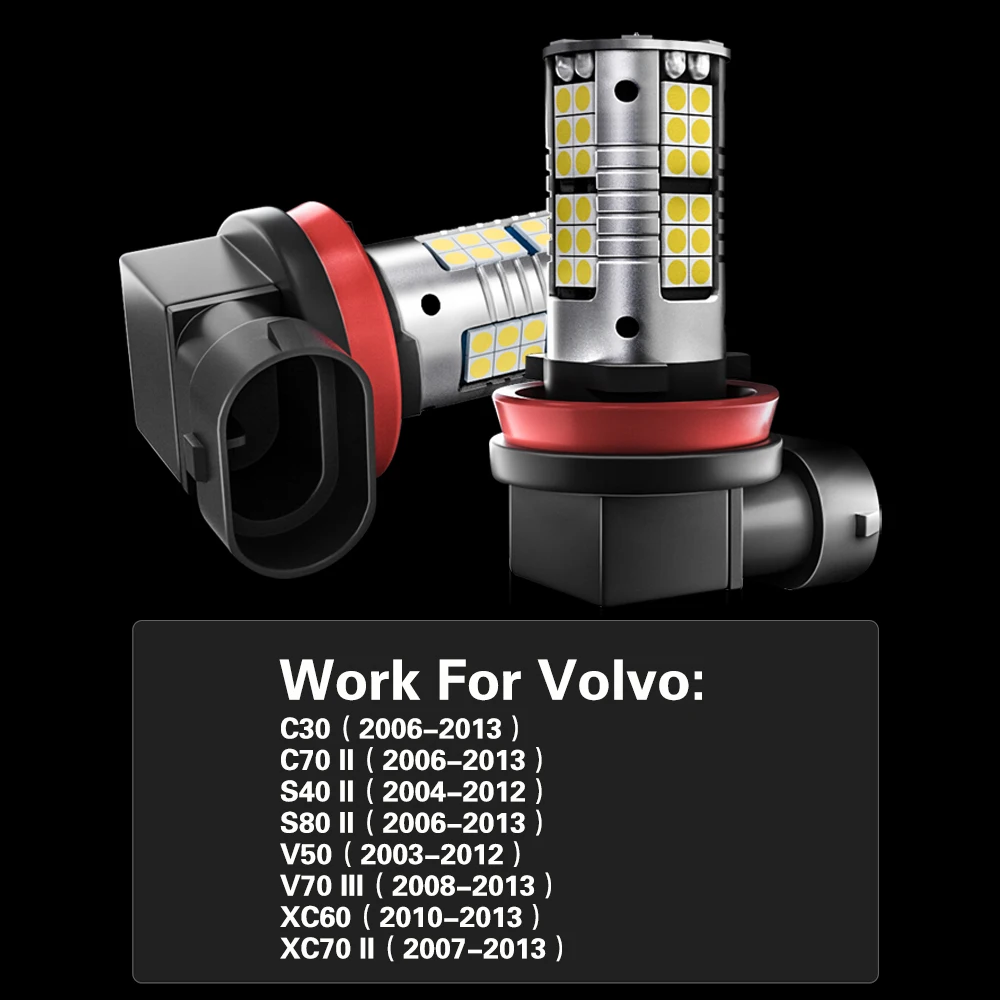 2pcs LED Fog Light Blub H8 H11 Lamp Canbus No Error For Volvo C30 C70 S40 2004-2012 S80 V50 V70 XC60 2010-2013 XC70 | Автомобили и
