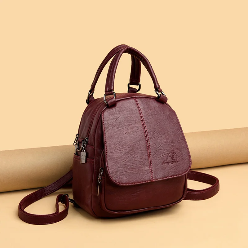 Женские кожаные рюкзаки Mochila женская сумка на плечо Sac a Dos дорожный женский рюкзак Mochilas школьные рюкзаки для девочек элегантный дизайн - Цвет: Wine Red