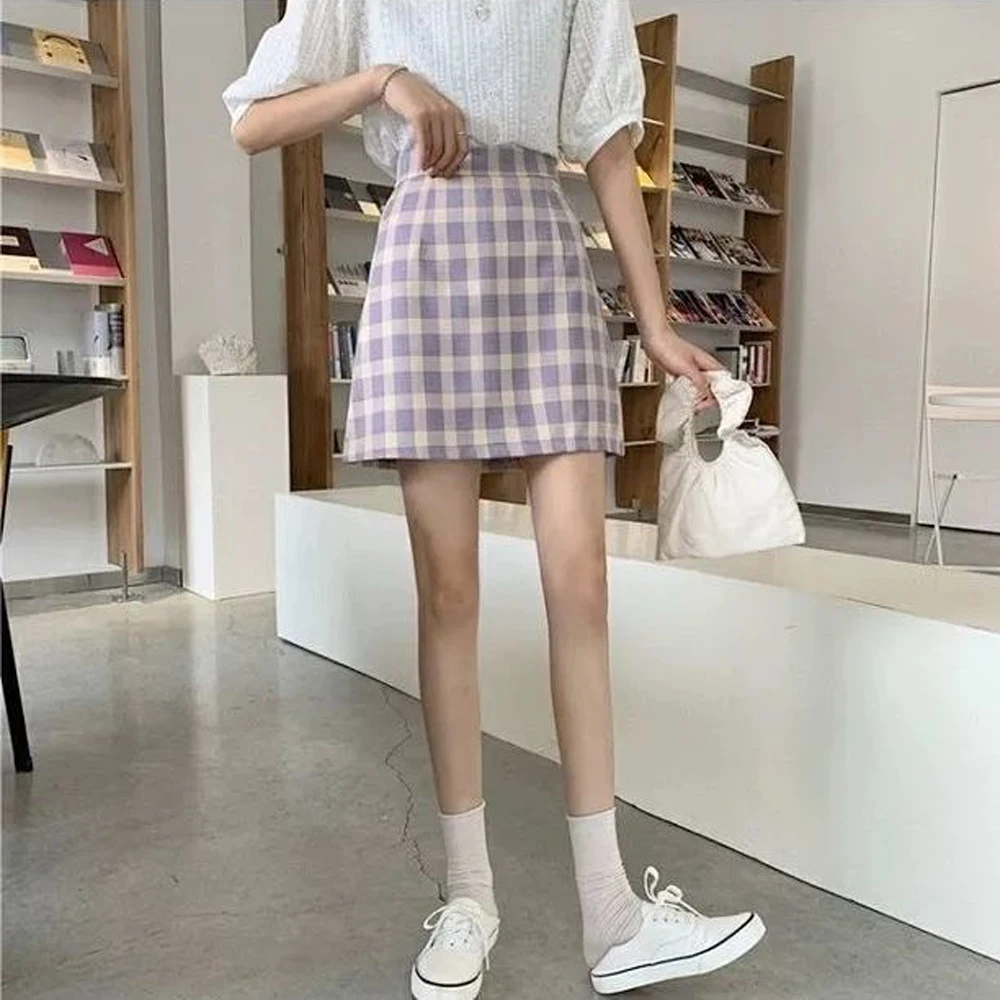 

Skirt Faldas High Waist Kawaii Jupe Mini Women's Femme Korean Fashion Summer Dress Vetement 2021 Shorts Clothing Lattice Blue