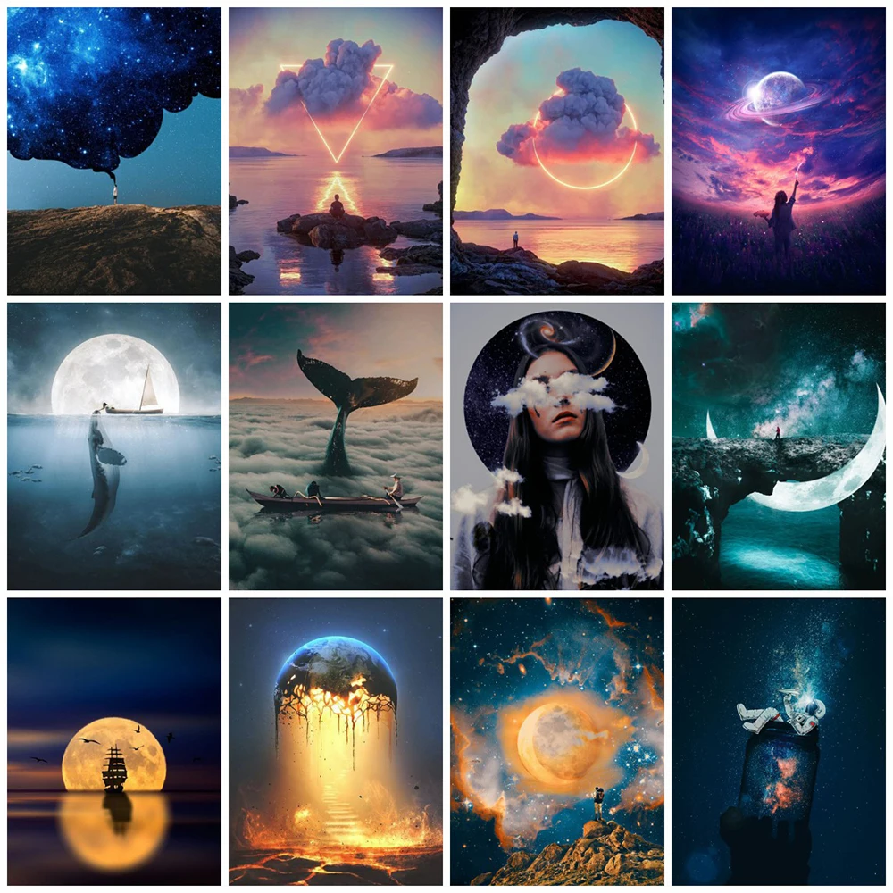 

Diy 5D Diamond Painting Dolphin Moon Diamond Embroidery Landscape Cross Stitch Kit Rhinestone Mosaic Picture Wall Art Home Decor