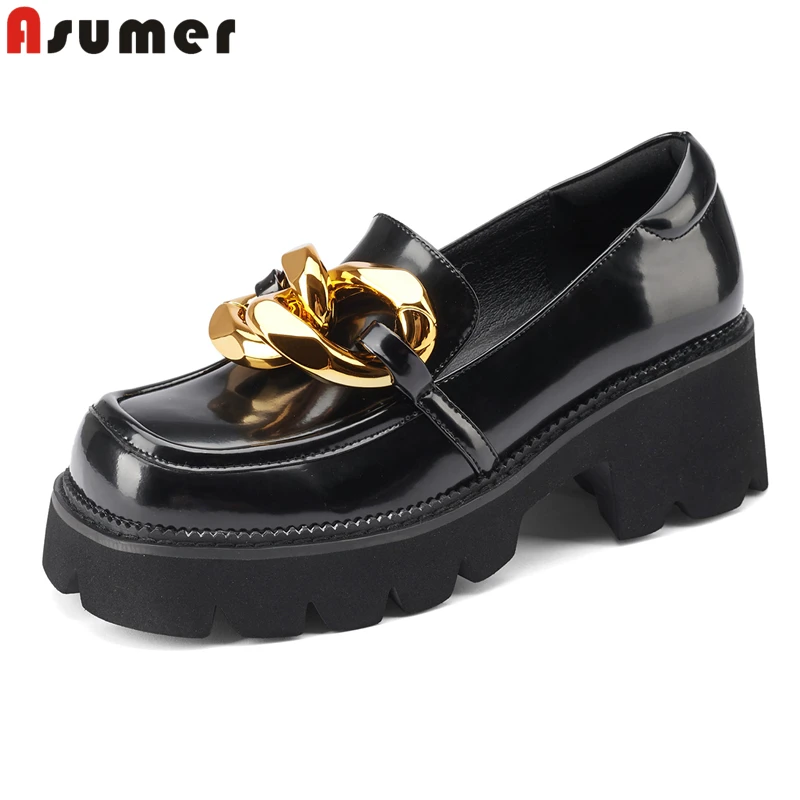 

Asumer Size 34-41 New Genuine Leather Shoes Women Pumps Loafers High Heels Ladies Office Dress Shoes Thick Sole Platform Shoes