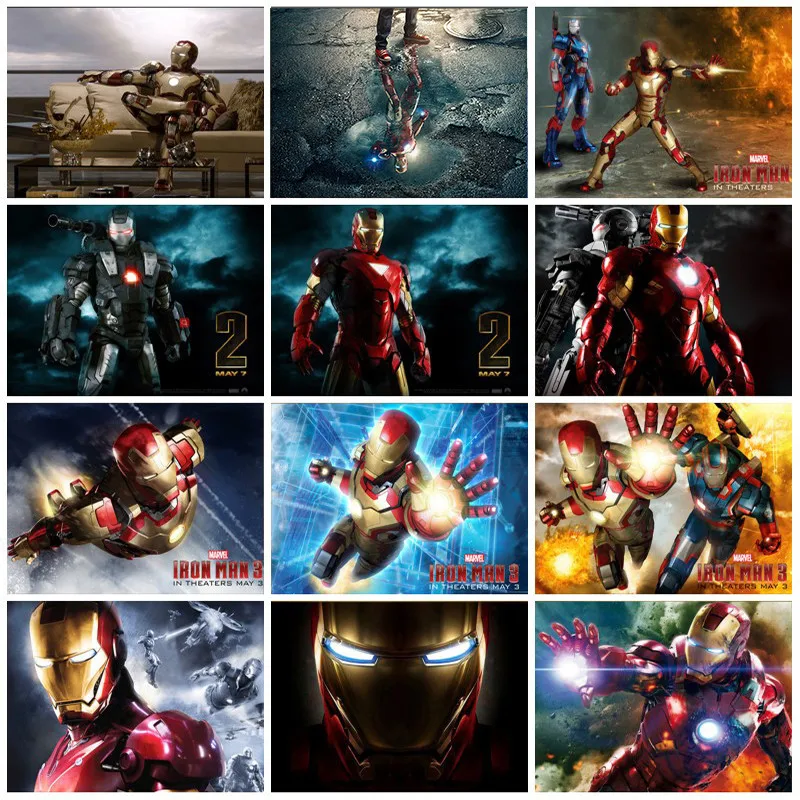 

I Am Iron Man Movie Collection Posters Set Decorative Wall Painting Marvel 10th Anniversary Mural Prints Bedroom Figure Painting