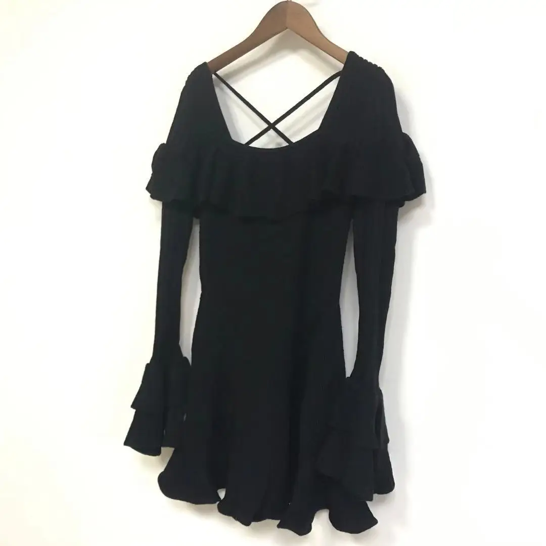 

Flare Sleeve Sexy Backless Knit Dress Mini Dresses Women 2021 Spring